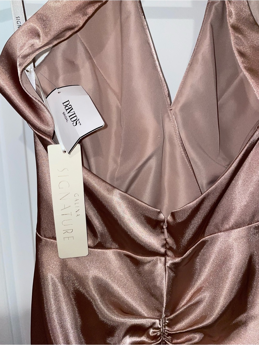New! Galina Signature x David’s Bridal Charmeuse Halter Maxi Dress Sand 🎀 6 NWT! - Picture 12 of 15